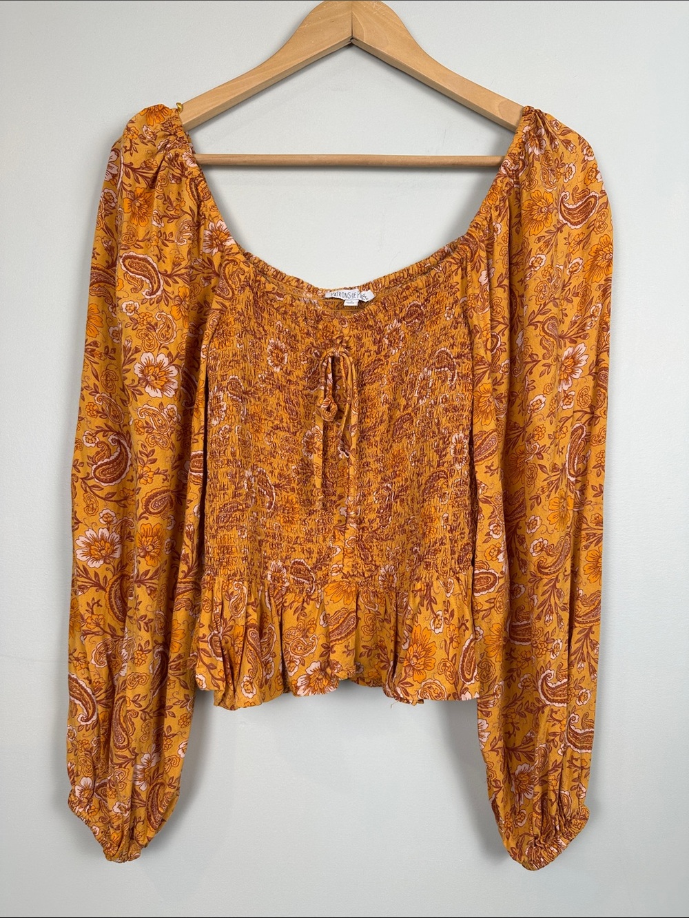 49. patrons of peace, smoked balloon sleeve top.
